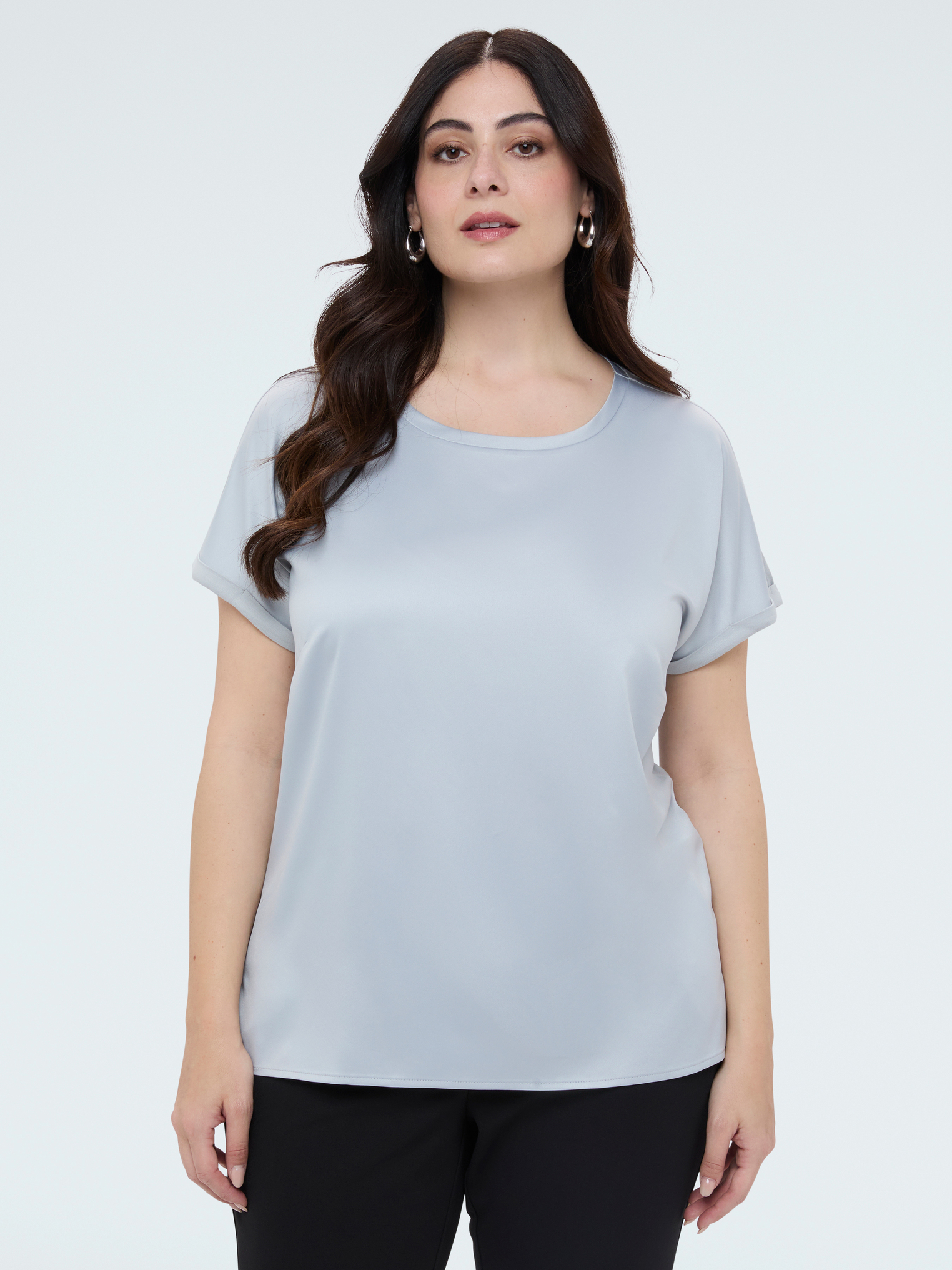 T-shirt bimatière avec encolure ronde, FIORELLA RUBINO