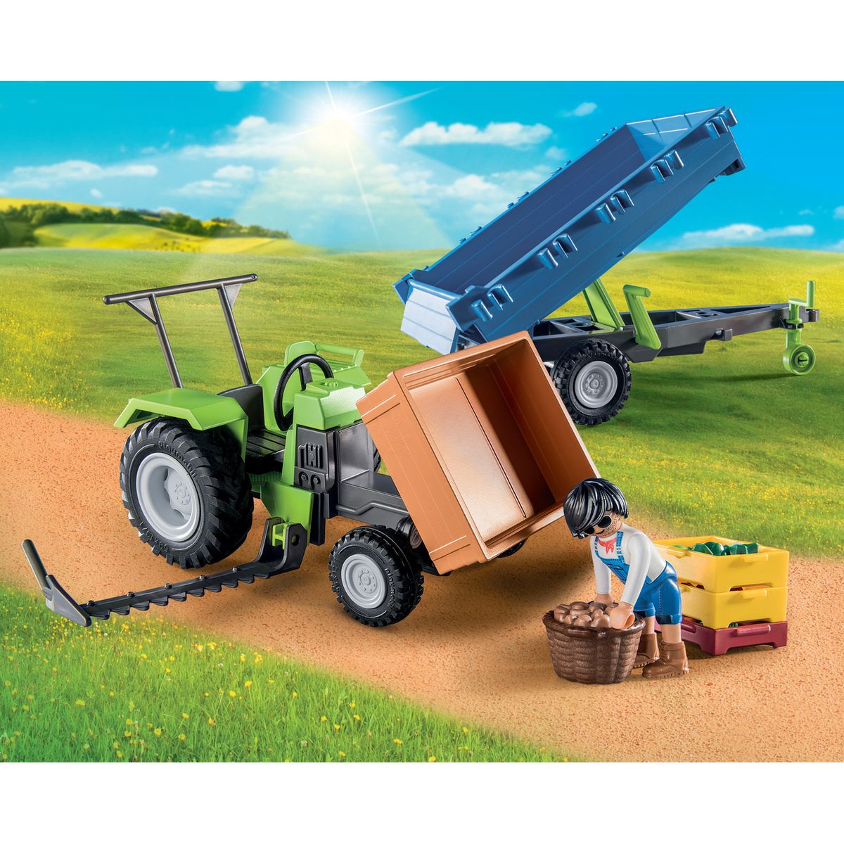 Playmobil enfant tracteur remorque