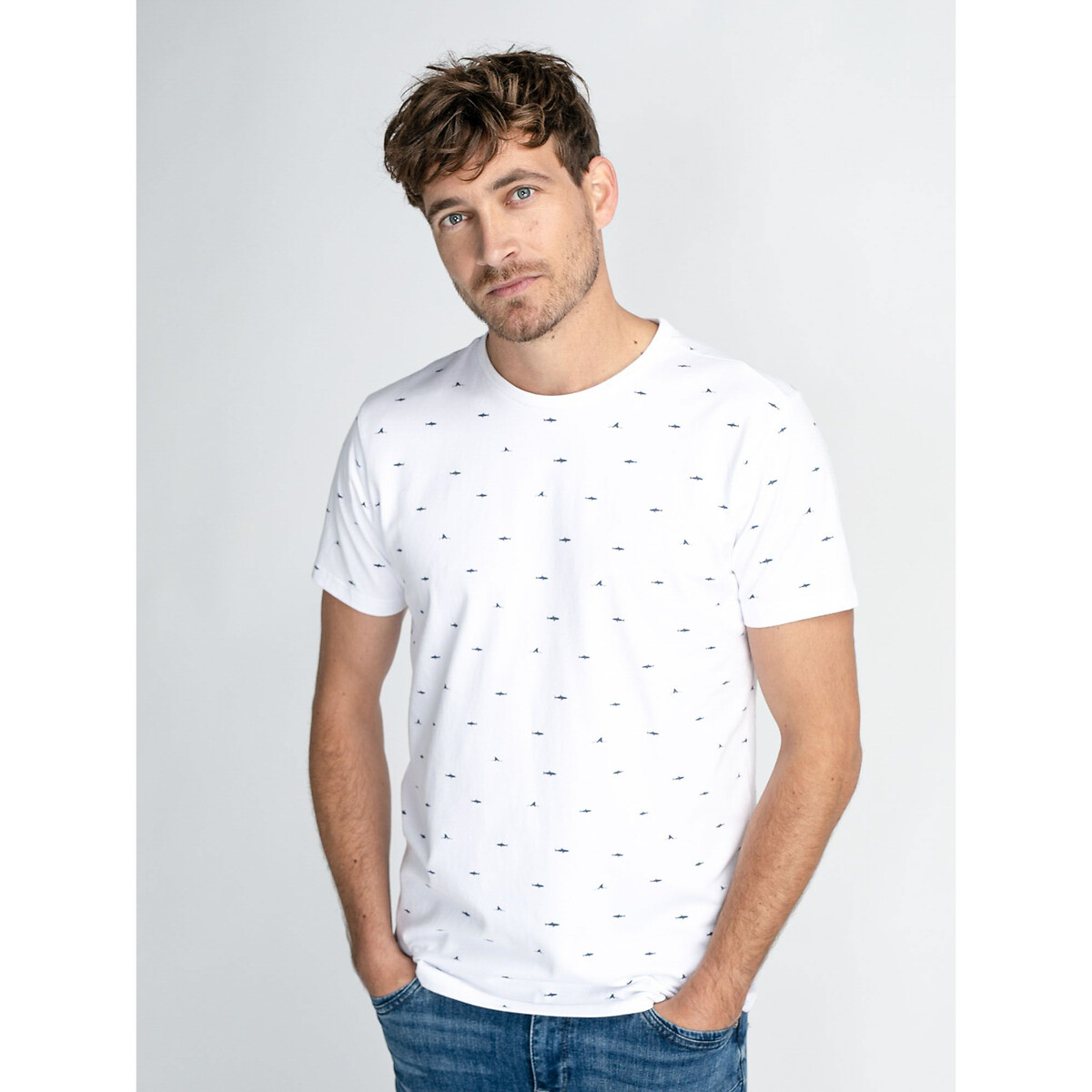 Printed Cotton T-Shirt with Crew Neck