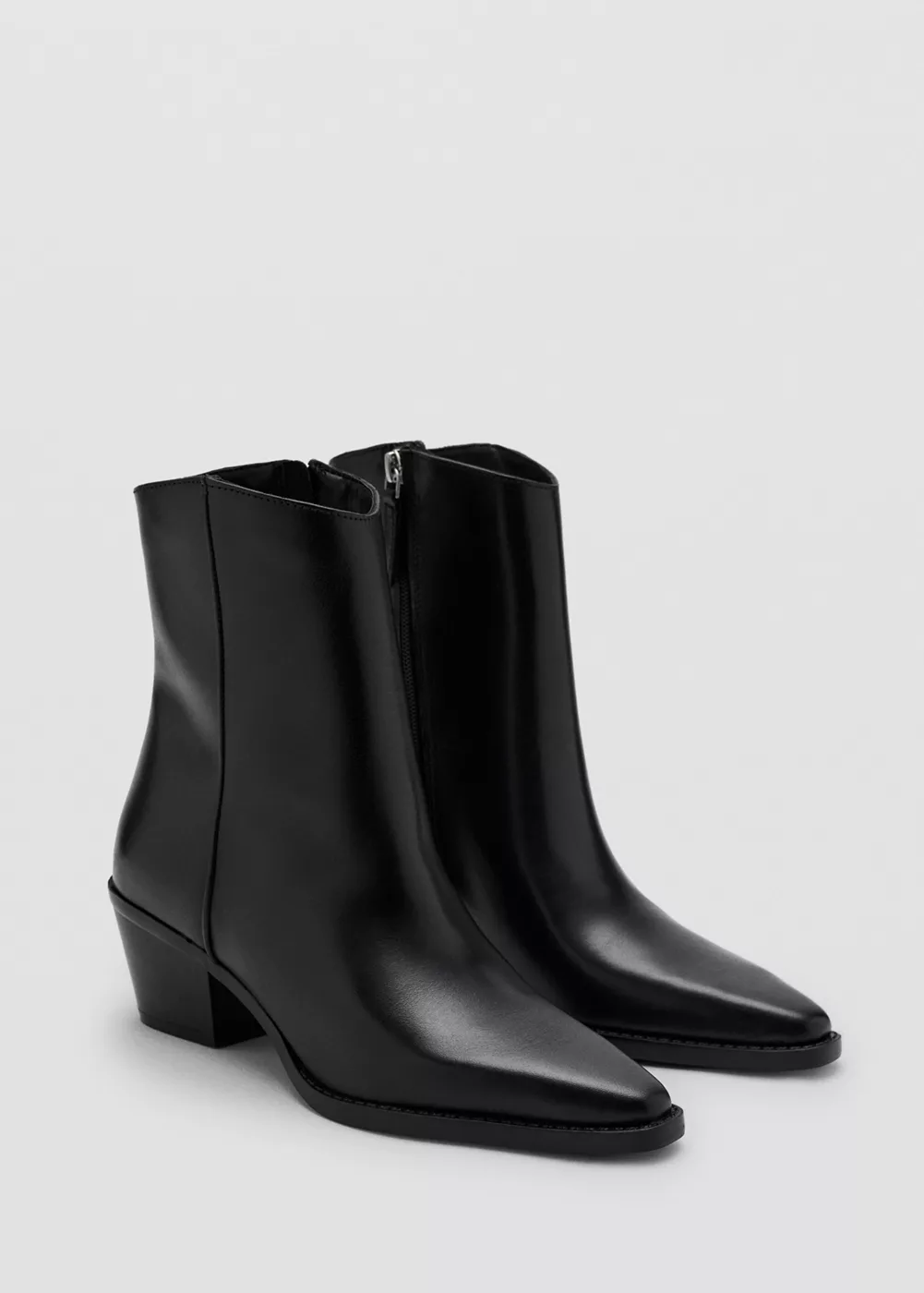 Bottines cuir talon bloc, MANGO