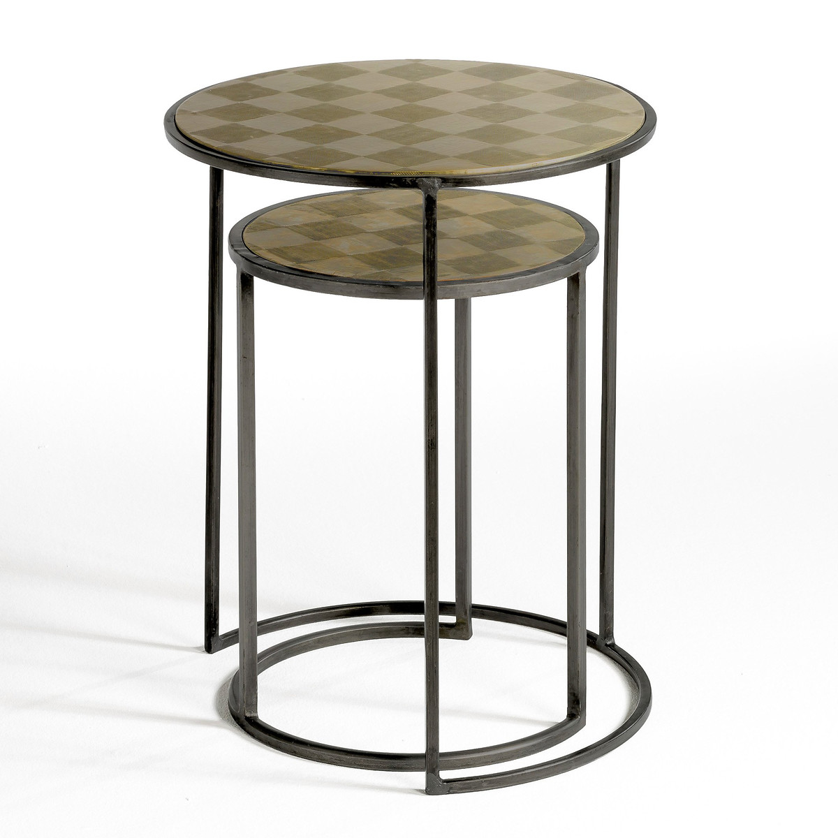 Product photograph of Set Of 2 Dric Nesting Side Tables In Aged Brass from La Redoute UK.