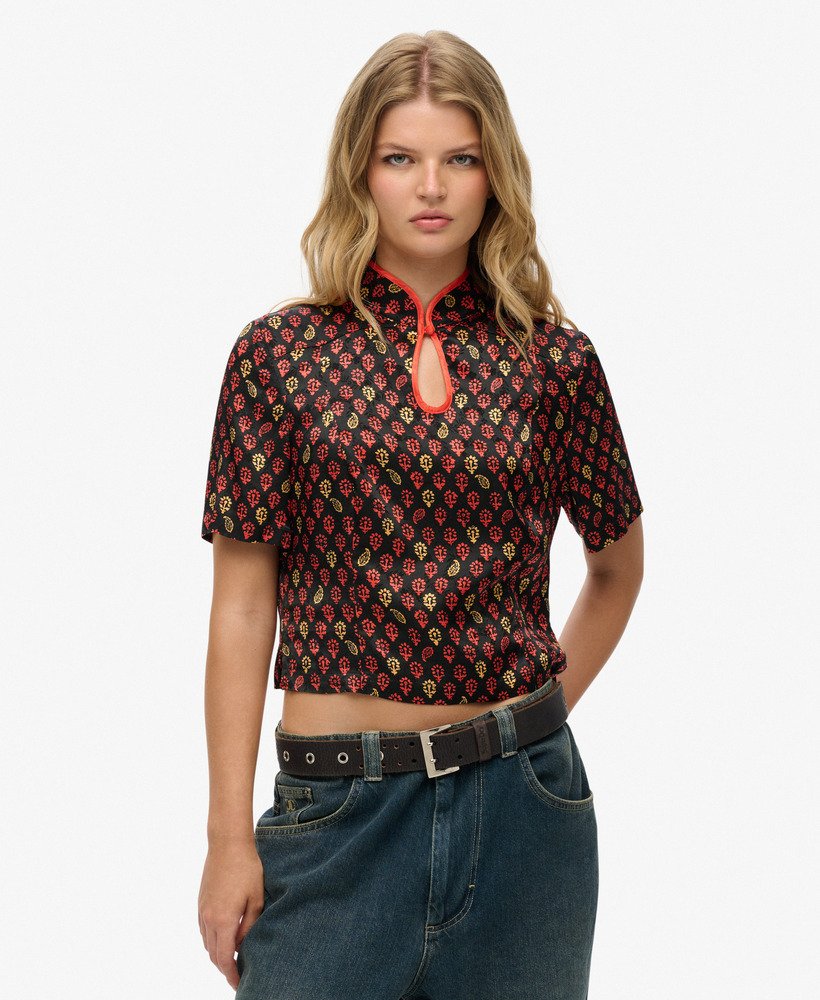 Haut en jacquard à col Mao, SUPERDRY