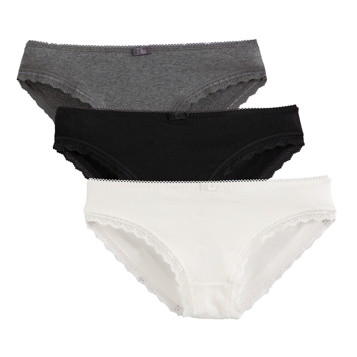 Pack of 3 plain knickers in organic cotton with lace details La Redoute ...