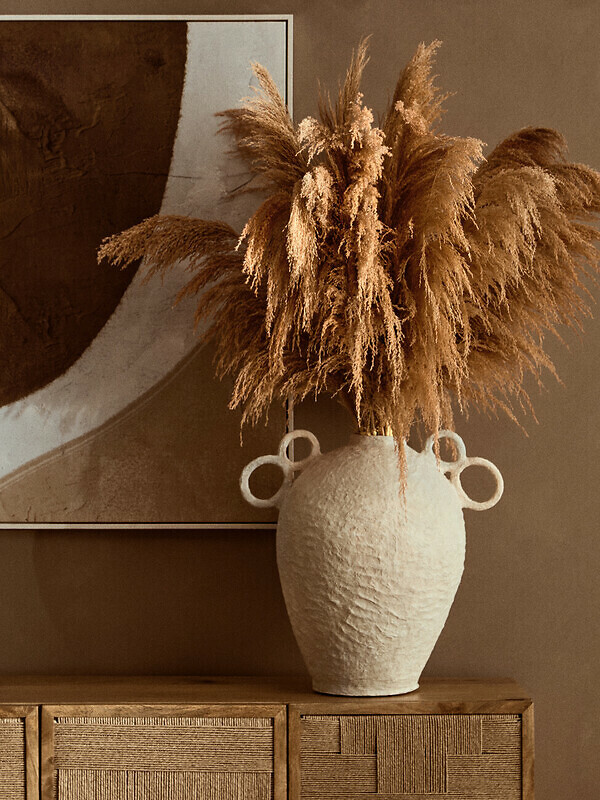 Large Cotton Mache Vase With Decorative Handles, ÉDITÉ