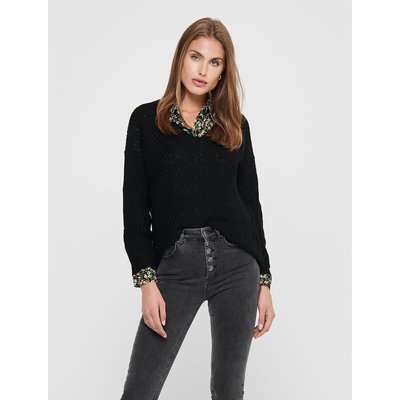 Chunky Knit Batwing Jumper with V-Neck JDY
