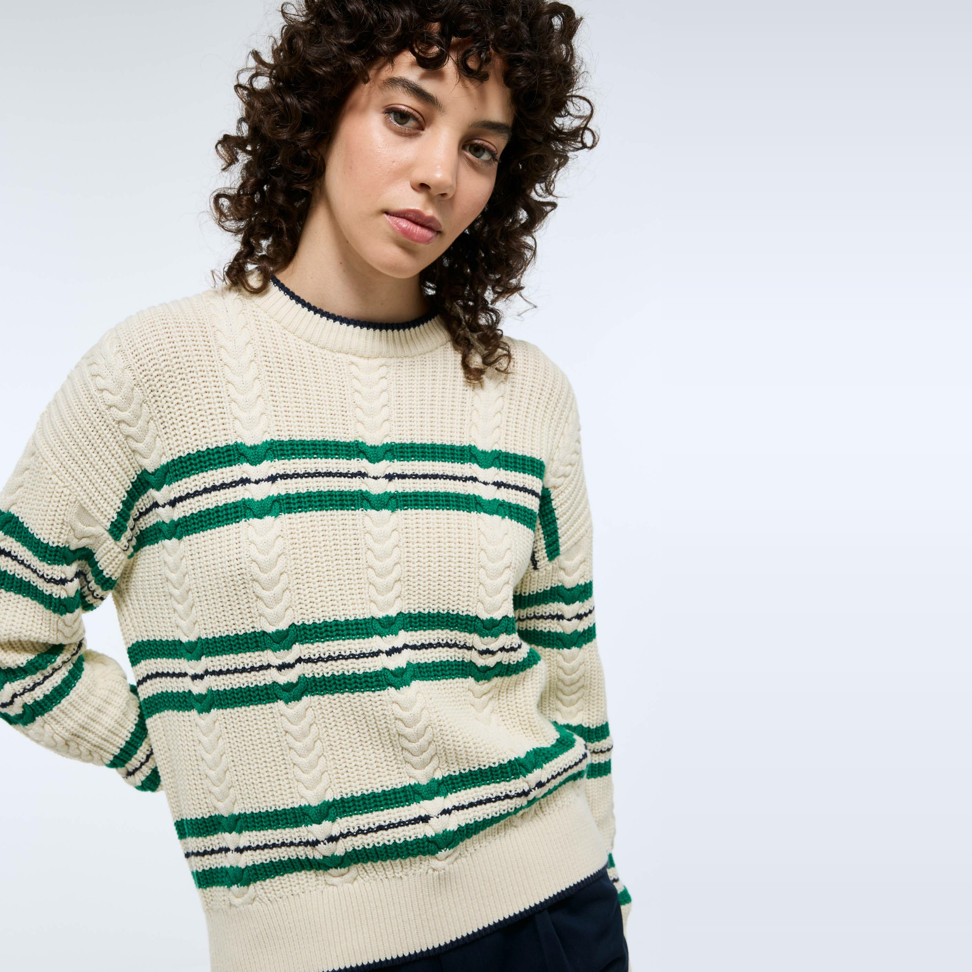 Pull manches longues torsadé en coton BIO GOTS, MONOPRIX