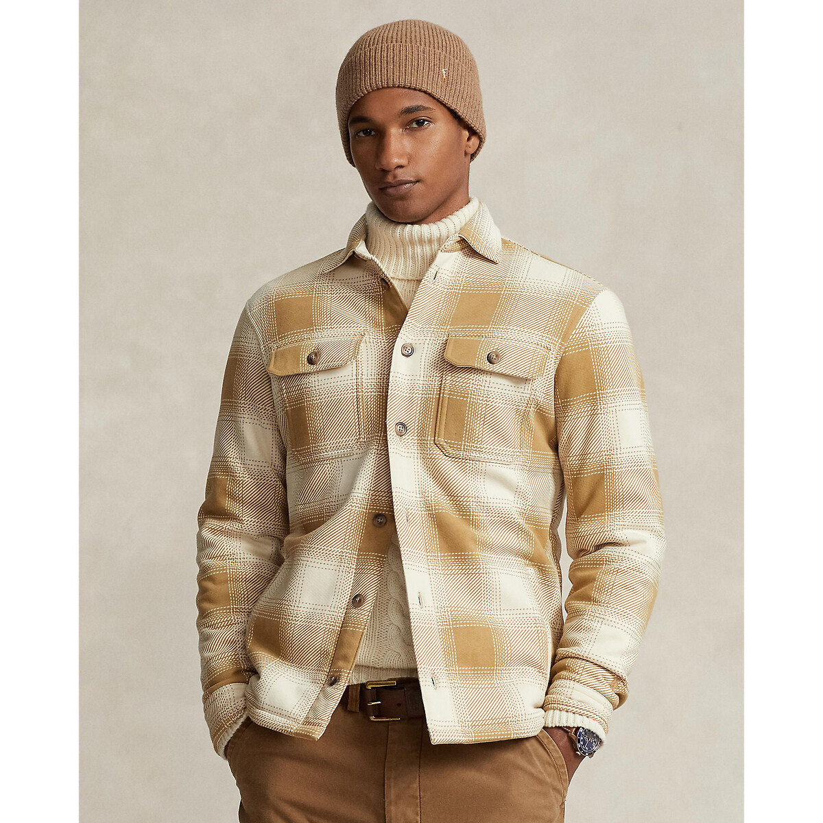 Image of Checked Cotton Fleece Jacket