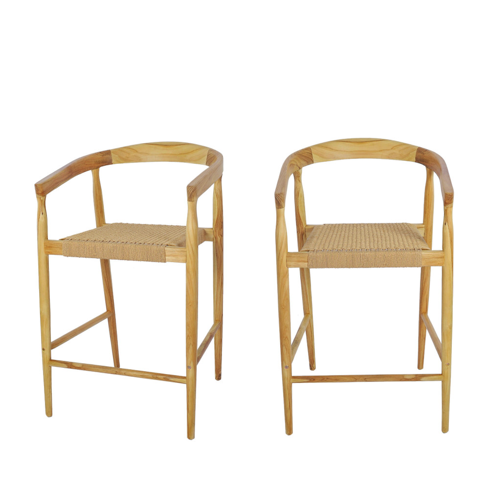 Lot de 2 fauteuils de bar en teck et corde tressé H65cm- BURI, DRAWER