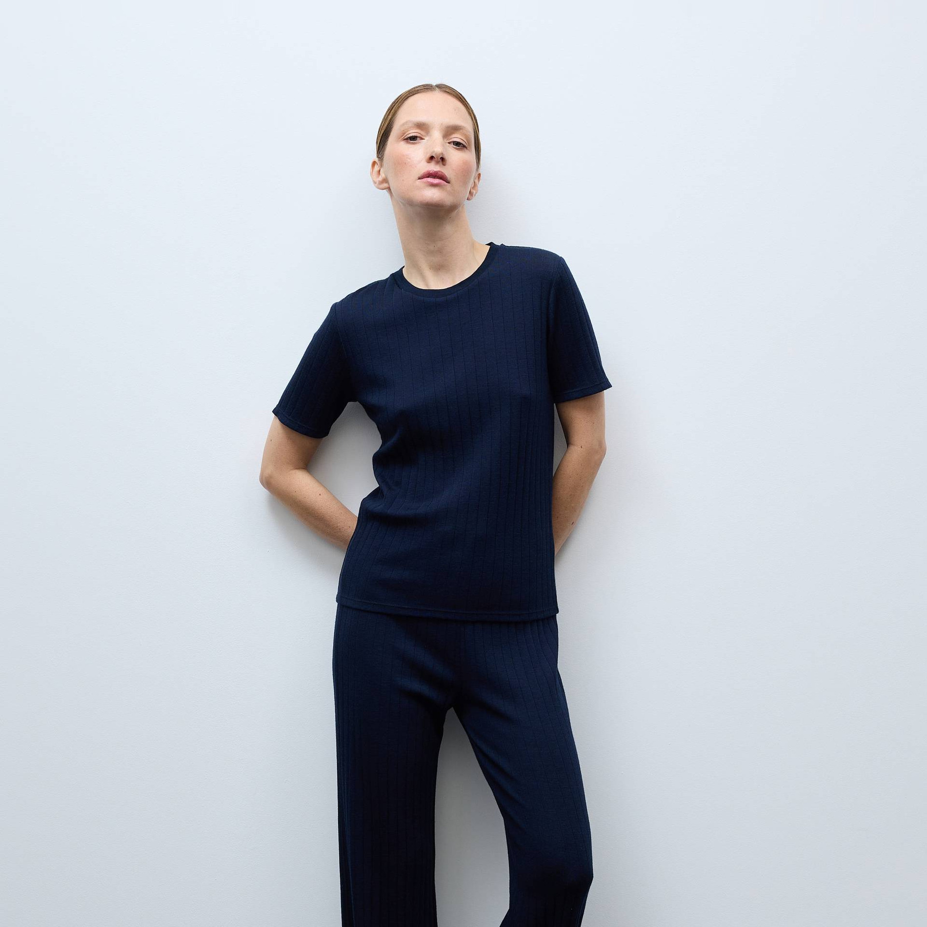 Pantalon uni en laine et soie, MONOPRIX