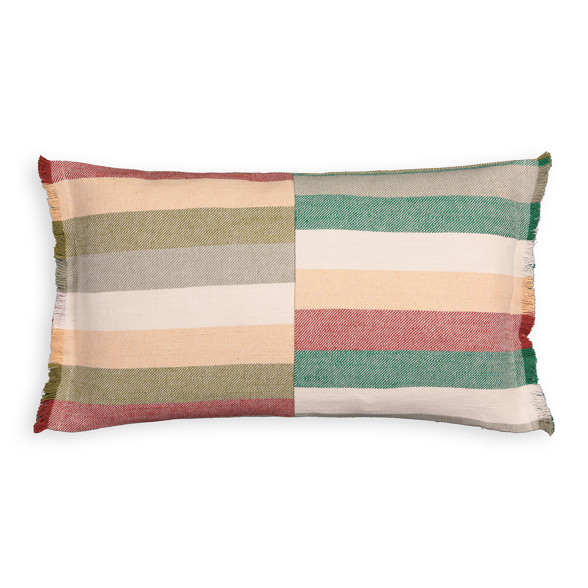 Antana Striped Fringed Cotton and Linen Blend Rectangular Cushion Cover