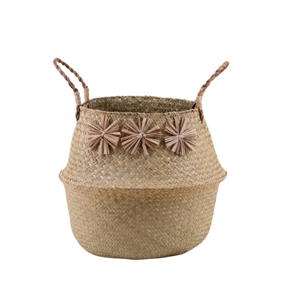 Panier en osier avec pompons 38x33cm, ORNAMI