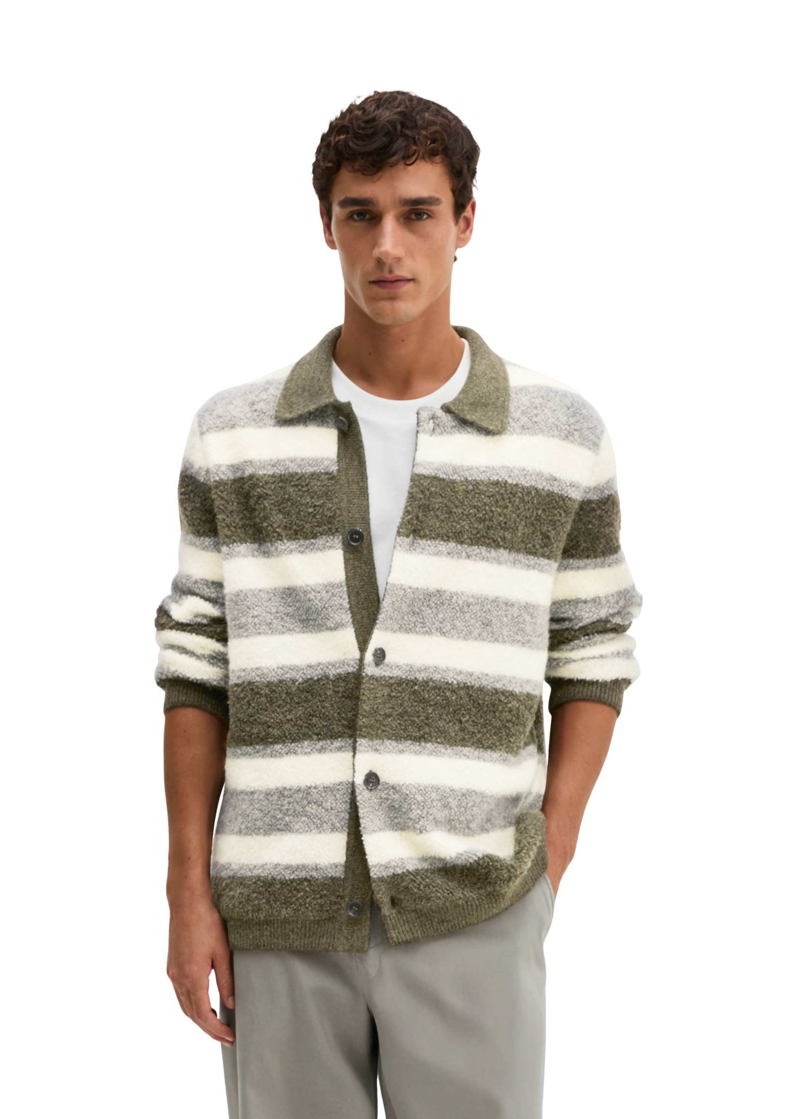 Cardigan en tissu éponge, coupe décontractée en un mélange doux de coton bio et de laine vierge, MARC O'POLO