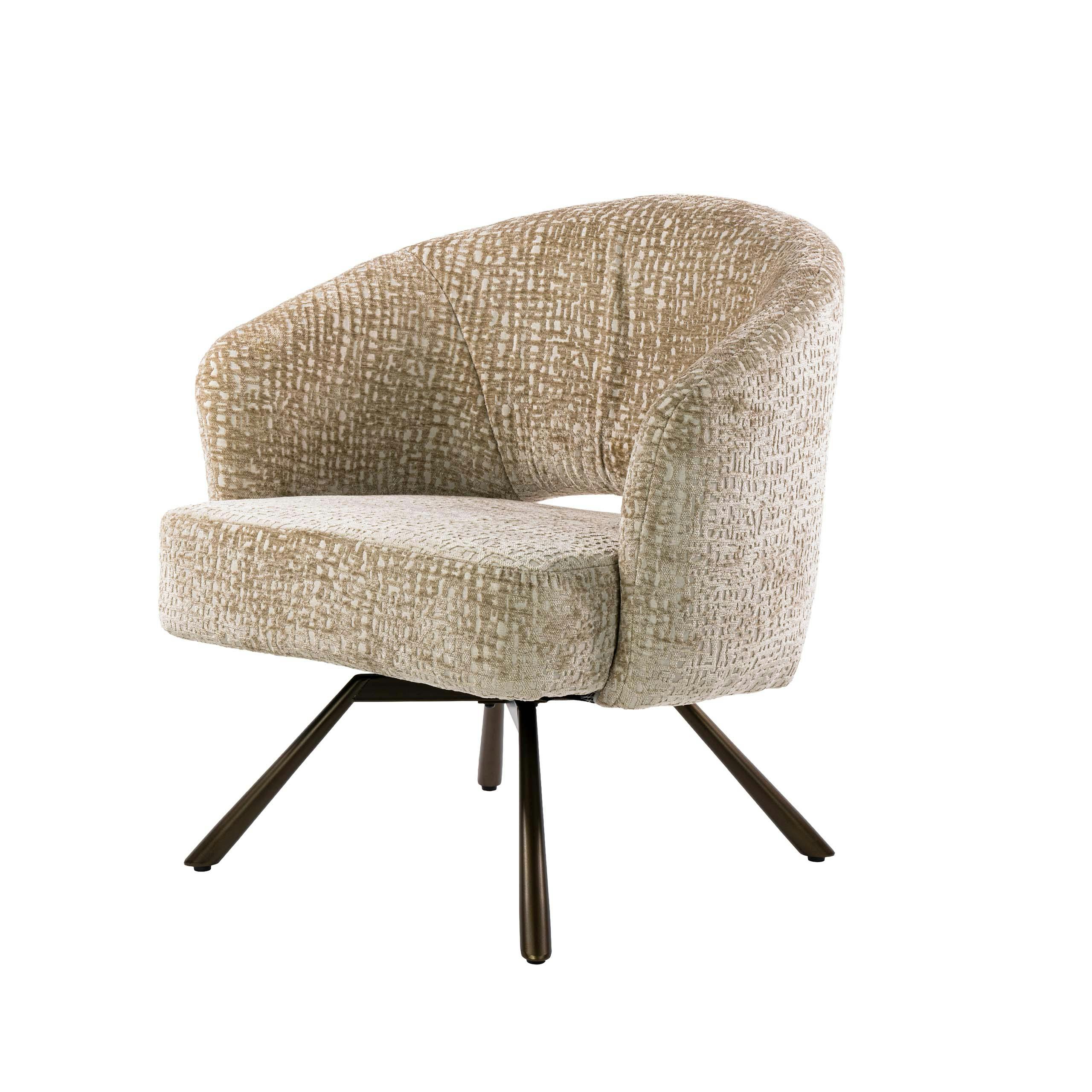 Fauteuil de salon pivotant beige à motifs veloutés bruns CREEK, PIER IMPORT