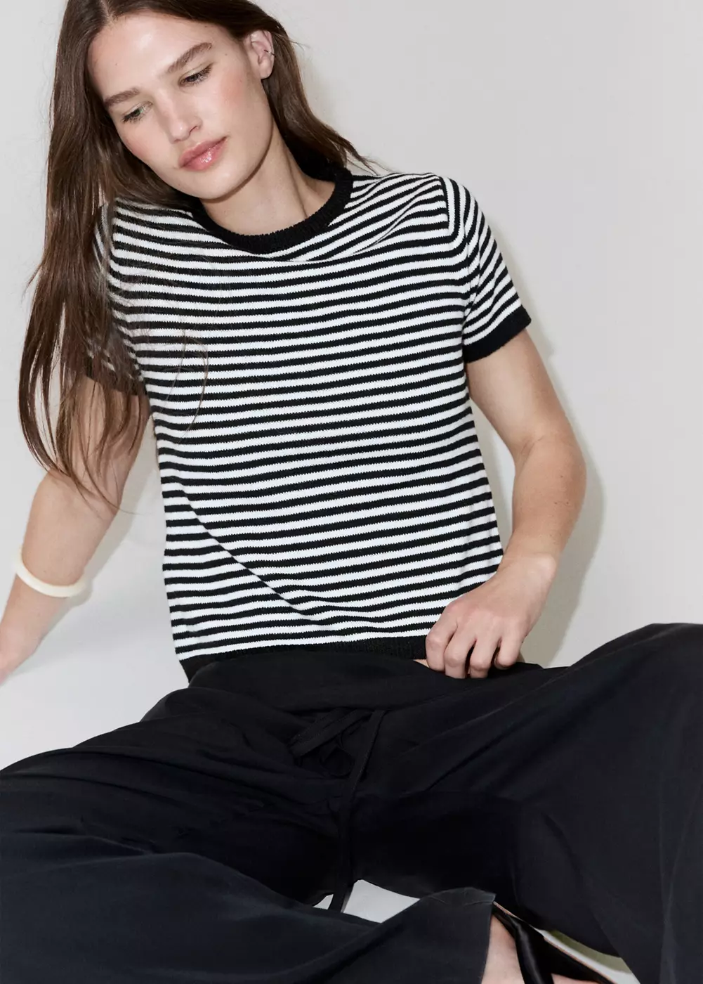 Pull-over rayures manches courtes, MANGO