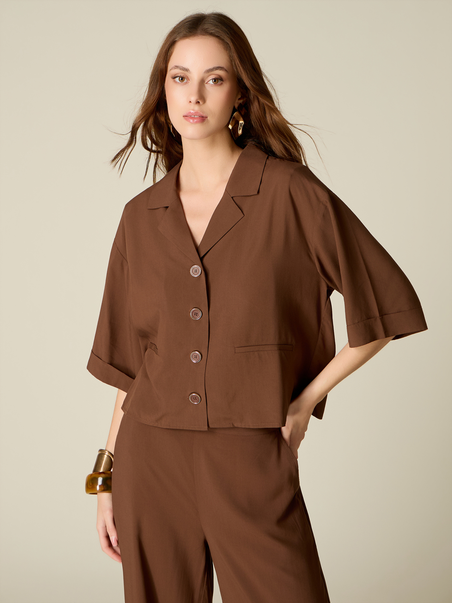 Chemise courte en viscose, OLTRE