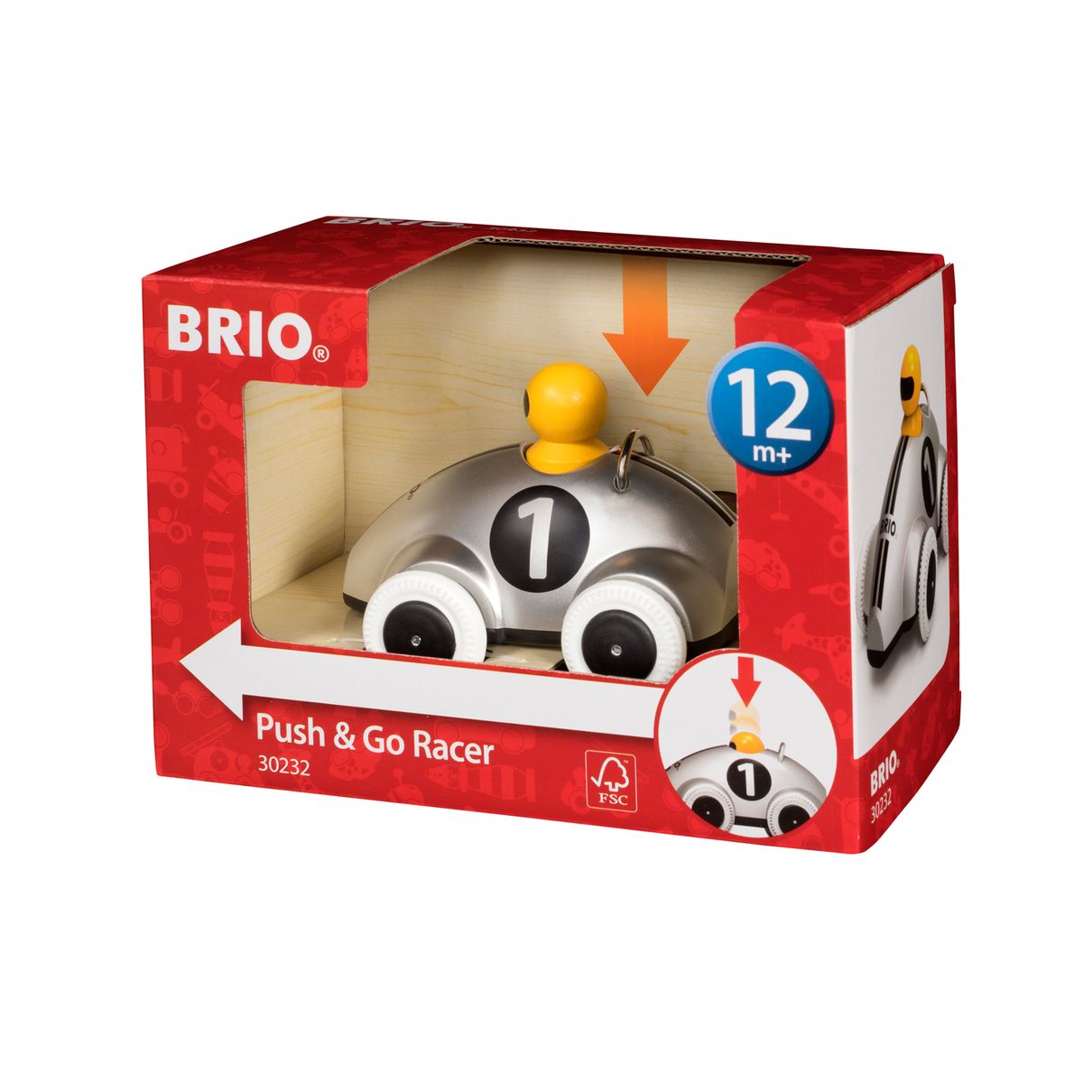 Brio Push & Go – Voiture De Course Grise 11,6 Cm, Effet Inertie, Dès 12 Mois