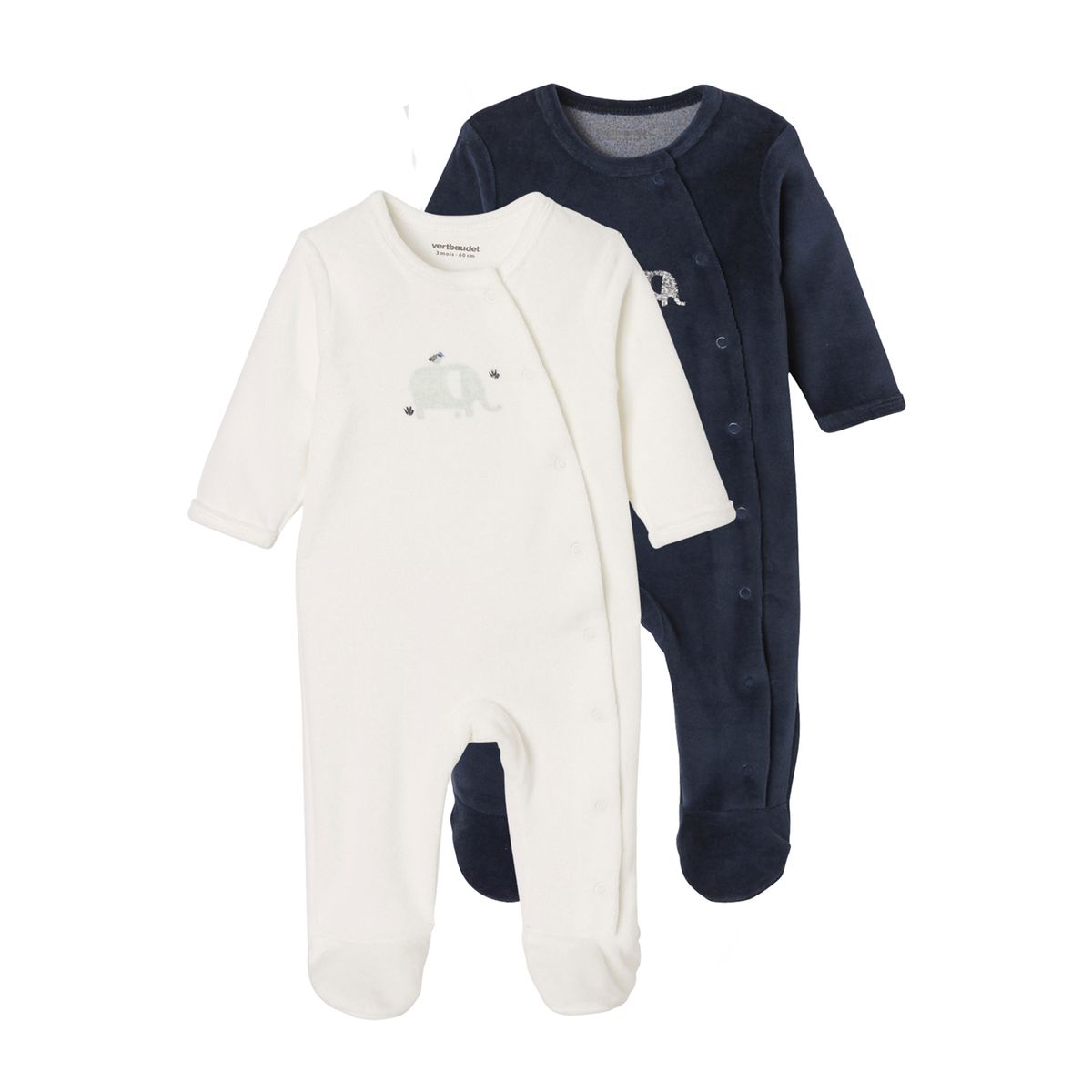 Lot De 2 Pyjamas Naissance En Velours Ouverture Devant Bleu Fonce Vertbaudet La Redoute
