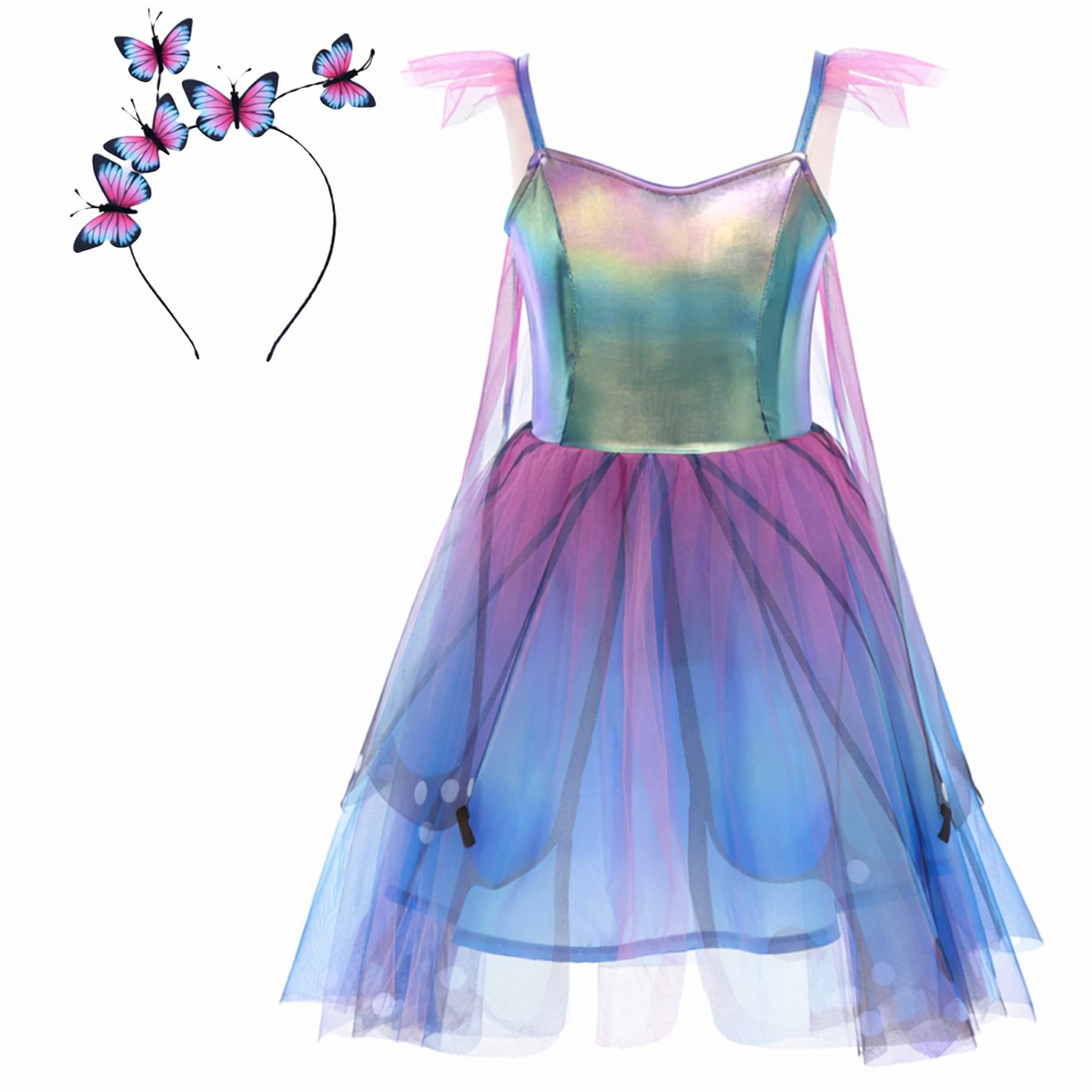 Déguisement enfant – Robe de fée papillon avec ailes et serre-tête, GREAT PRETENDERS