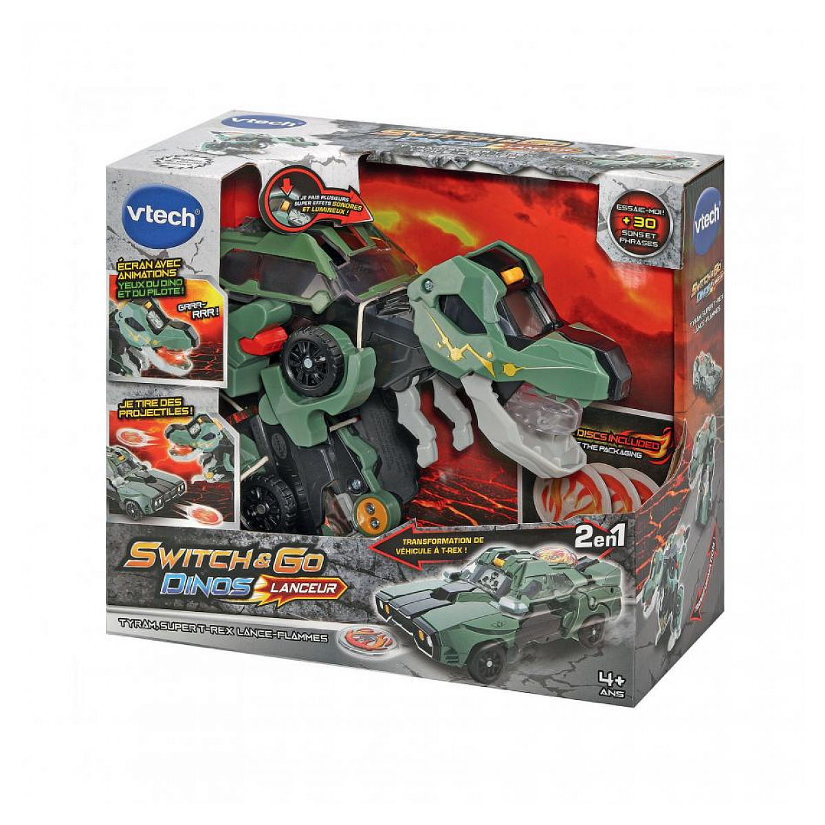 Switch and go dinos lanceur - tyram, super t-rex lance flammes, VTECH