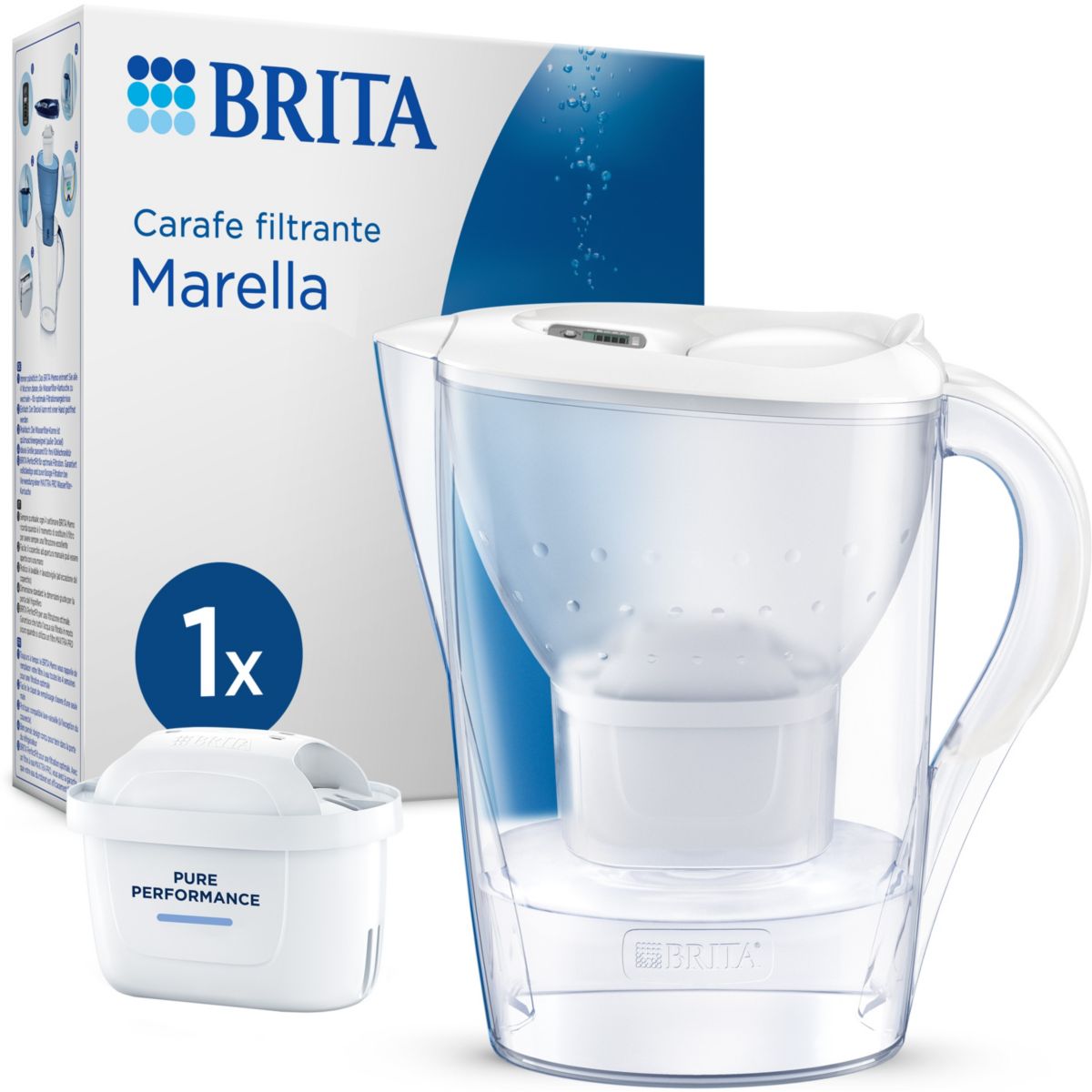 Carafe filtrante Marella blanc + 1 cartouche Maxtra Pro, BRITA