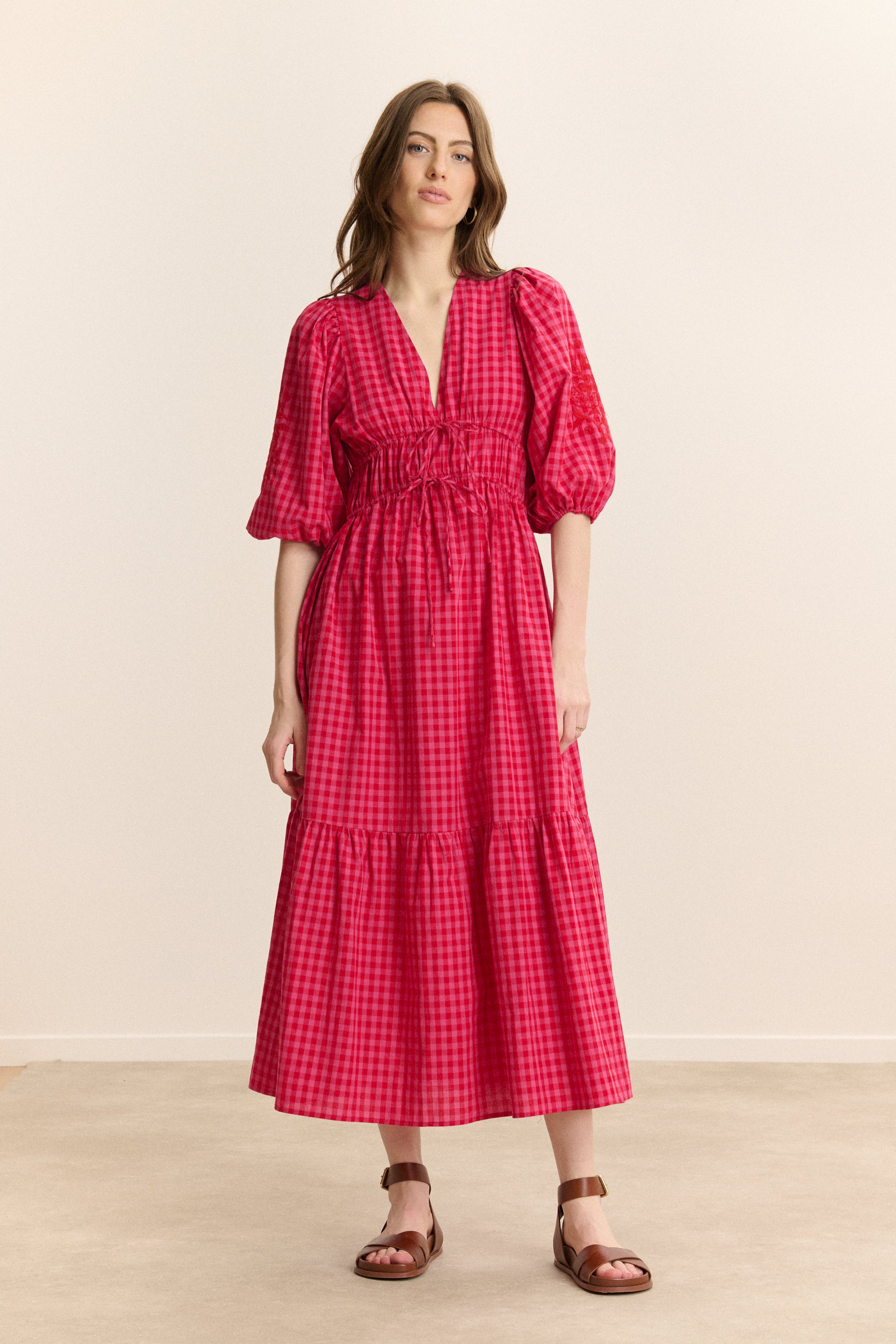 Robe midi à carreaux manches 3/4 VANINA, GARANCE PARIS 