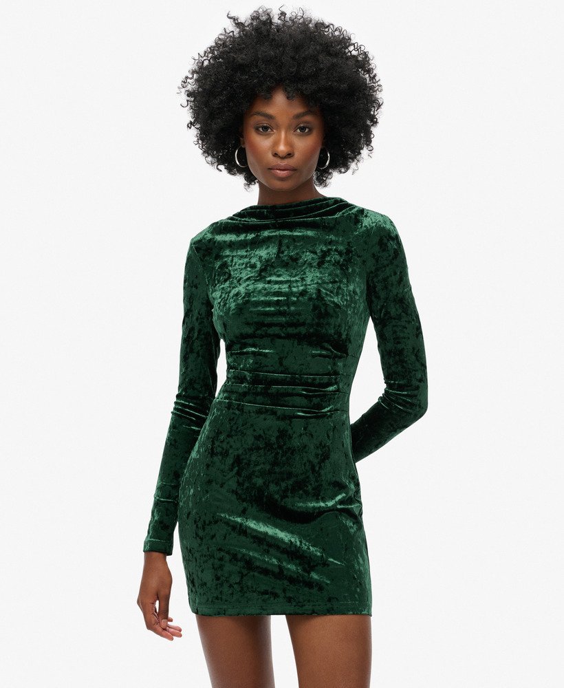 Robe courte en velours à manches longues, SUPERDRY