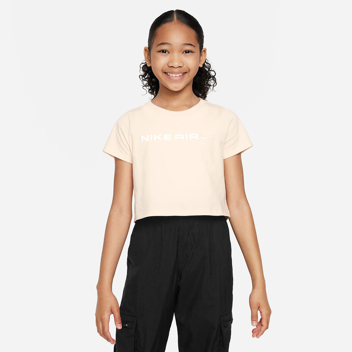 Logo Print Cropped T-Shirt in Cotton with Short Sleeves