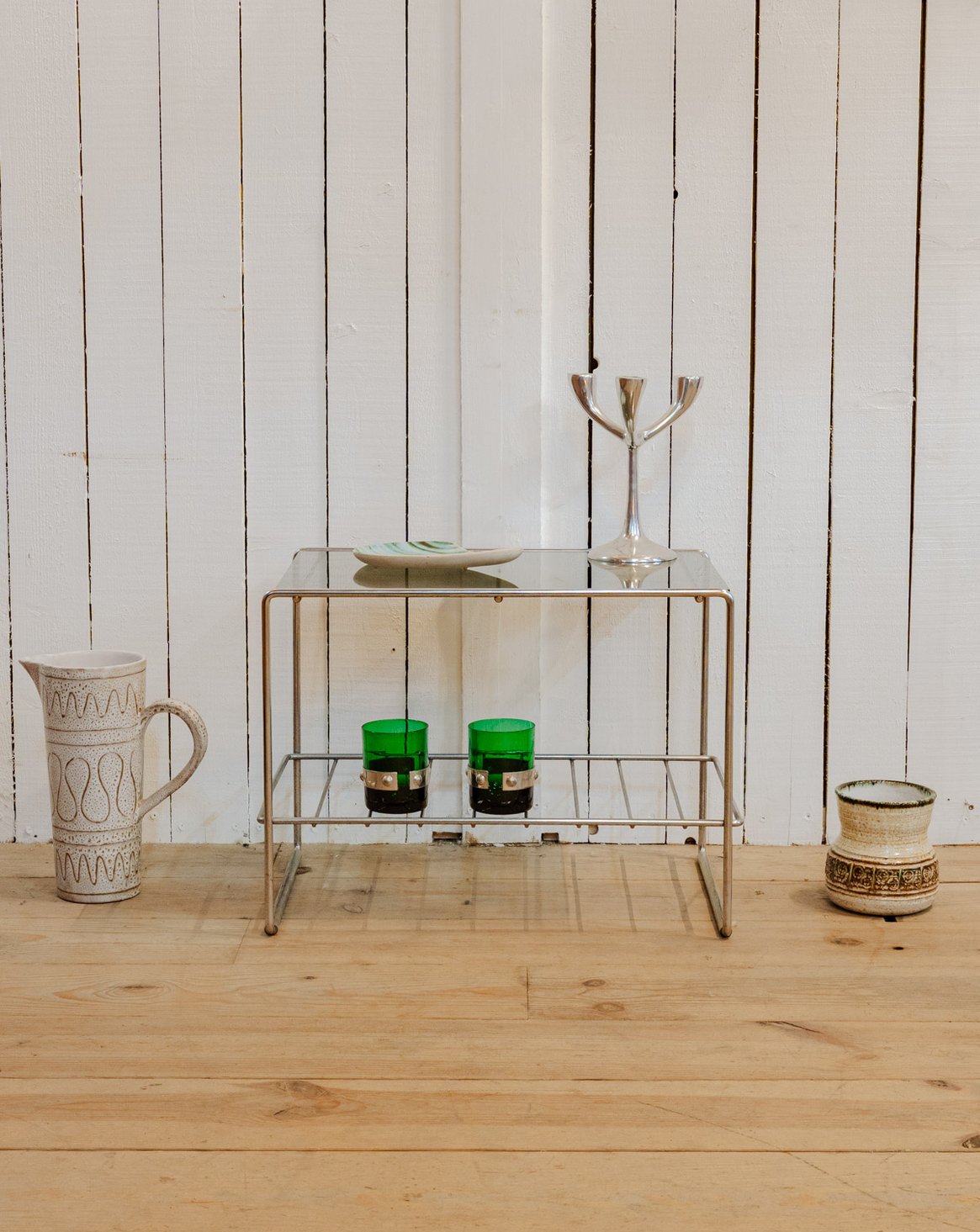 Table d'appoint chromée et verre Hanna N°1695 - Bon état, DEBONGOUT