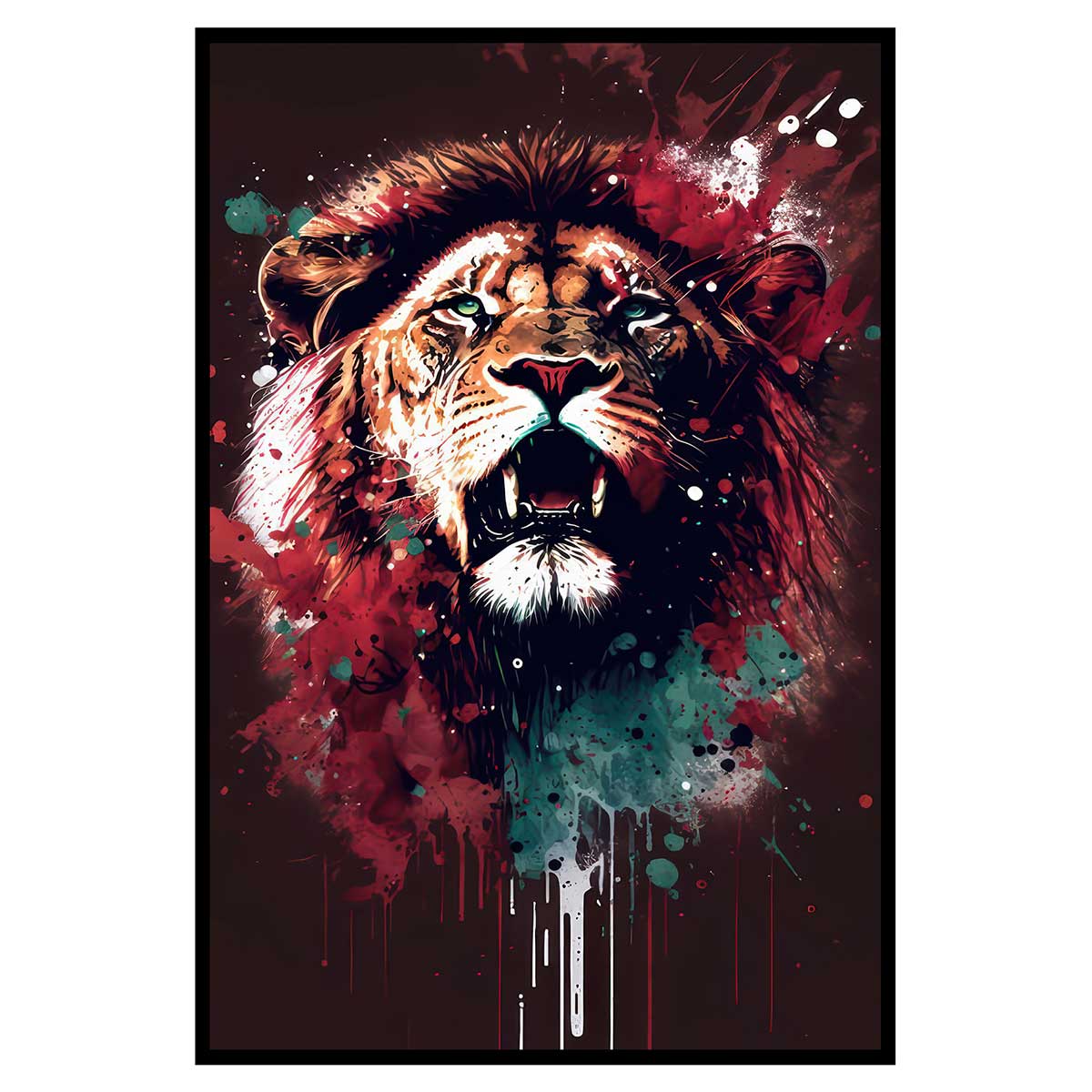 Affiche encadrée lion rugissant art contemporain, HEXOA