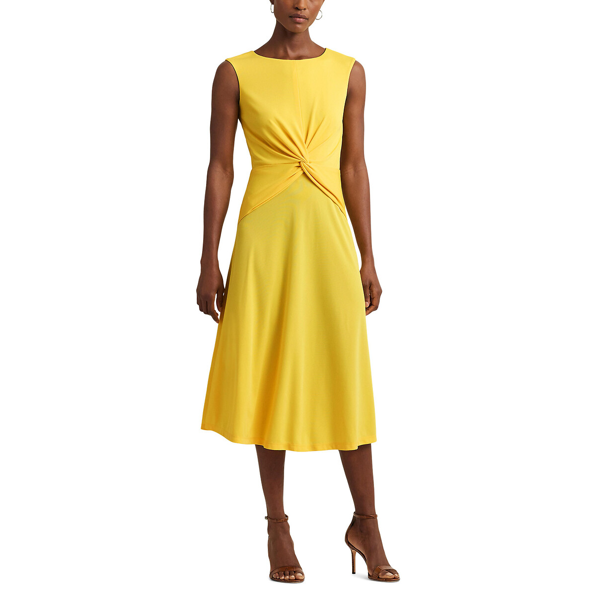 Tessanne sleeveless midi dress in cotton, yellow, Lauren Ralph Lauren ...