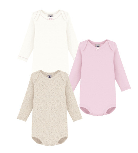 Lot de 3 bodies manches longues en coton, PETIT BATEAU