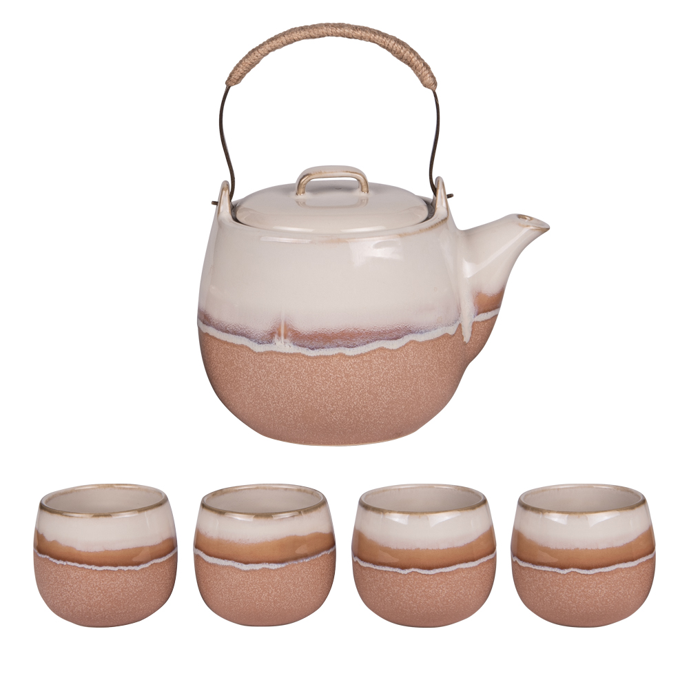 Coffret théière 0,8L avec 4 gobelets camel, TABLE PASSION