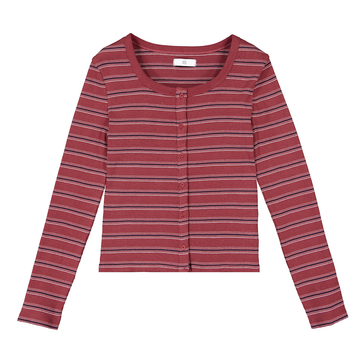Striped ribbed cotton t-shirt with long 