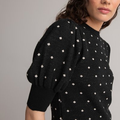 Пуловер с круглым вырезом, короткие рукава с напуском LA REDOUTE COLLECTIONS