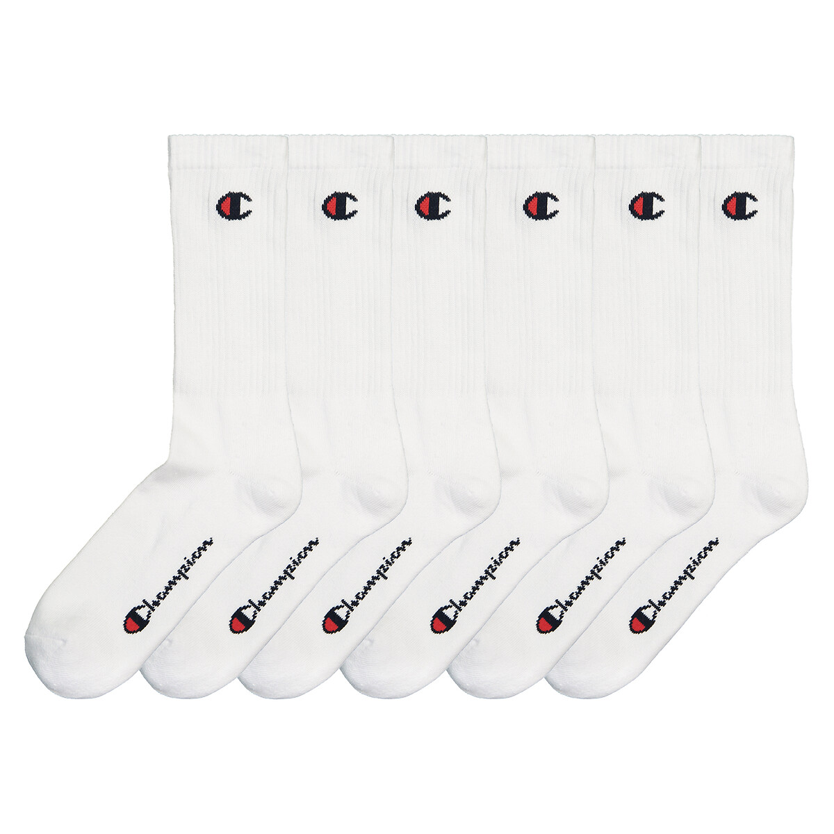 Image of Pack of 6 Pairs of Crew Socks in Cotton Mix with Logo
