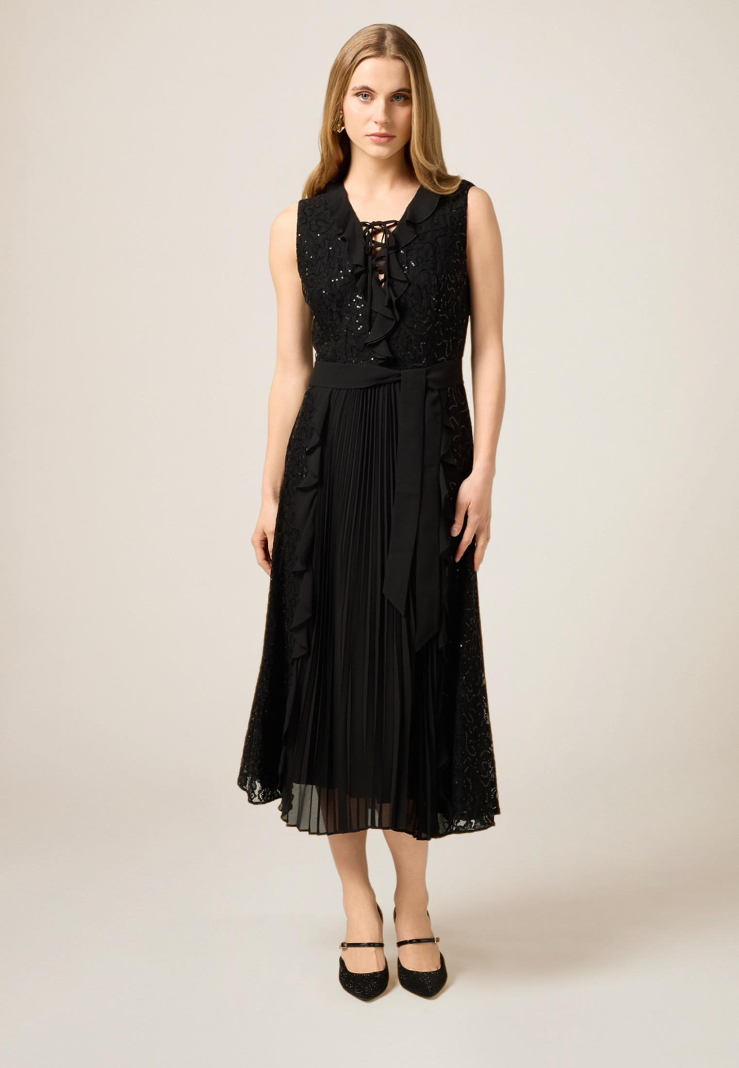 Robe midi à volants et paillettes, OLTRE