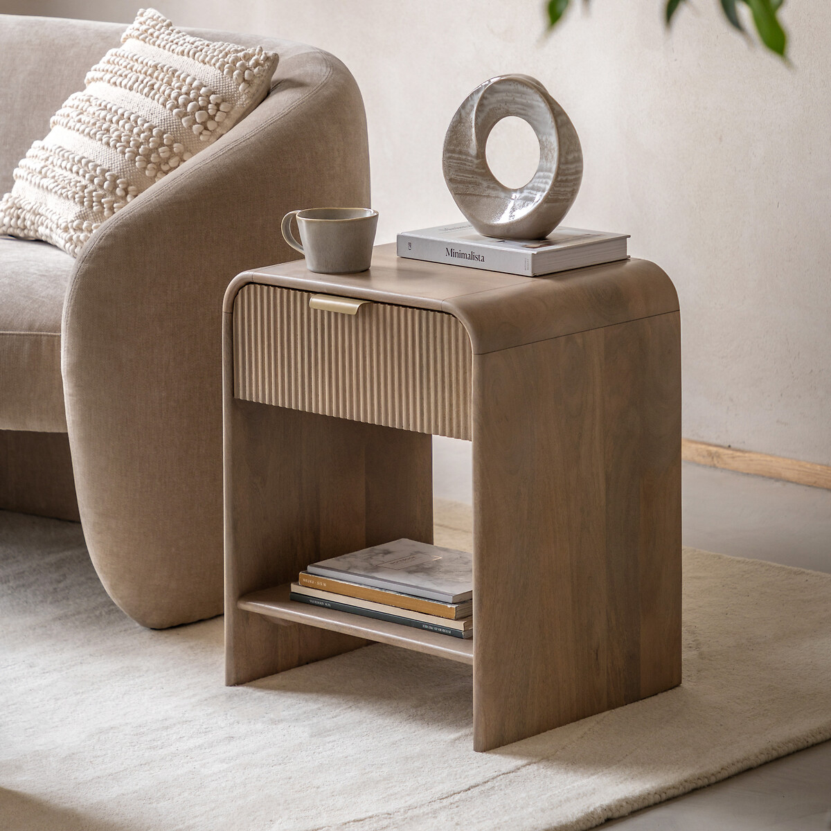 Corven Large Fluted Mango Wood 1 Drawer Bedside Table, SO'HOME