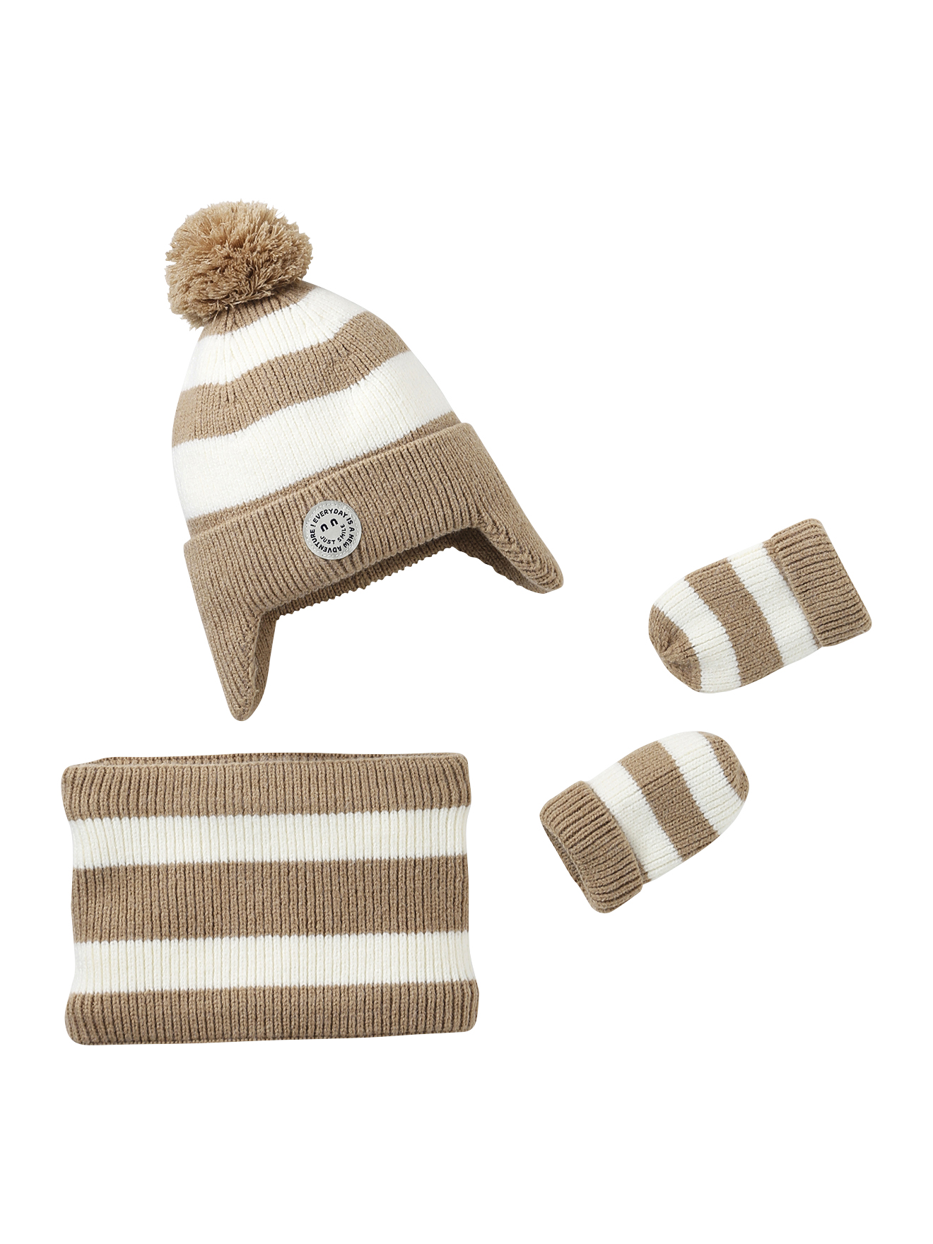 Ensemble rayé bonnet péruvien, snood et moufles bébé, VERTBAUDET