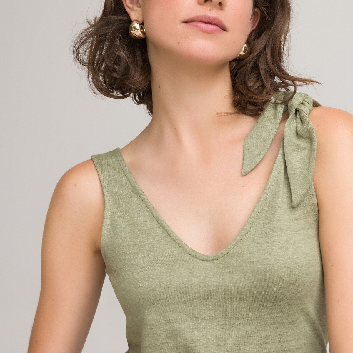 Linen vest top with v-neck La Redoute 