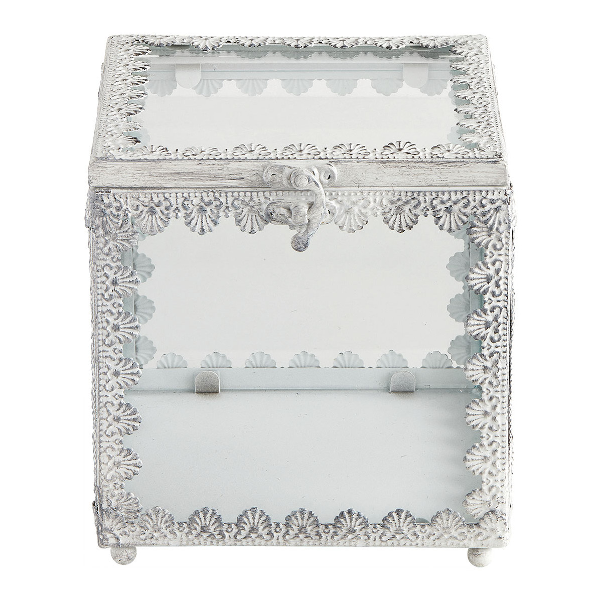 Boîte à bijoux carrée en métal blanchi - Grand modèle, MATHILDE M
