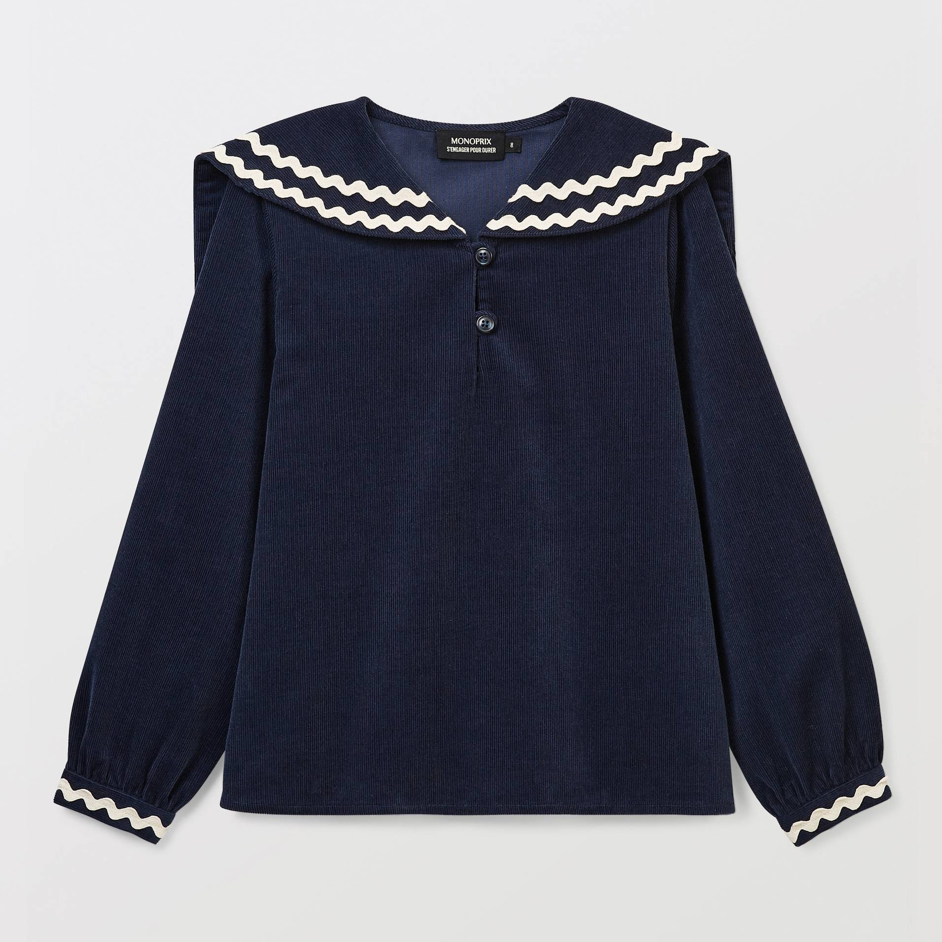 Blouse en velours col marin, MONOPRIX