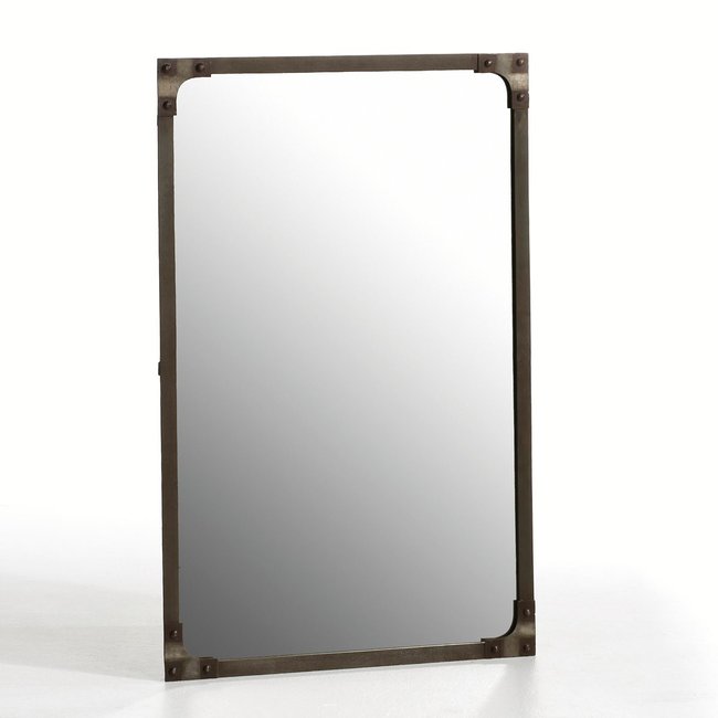 Miroir rect métal fer industriel 60x90cm, Lenaig rouille <span itemprop=