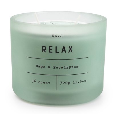 Frosted Glass 'Relax' Two Wick Candle Sage and Eucalyptus SO'HOME