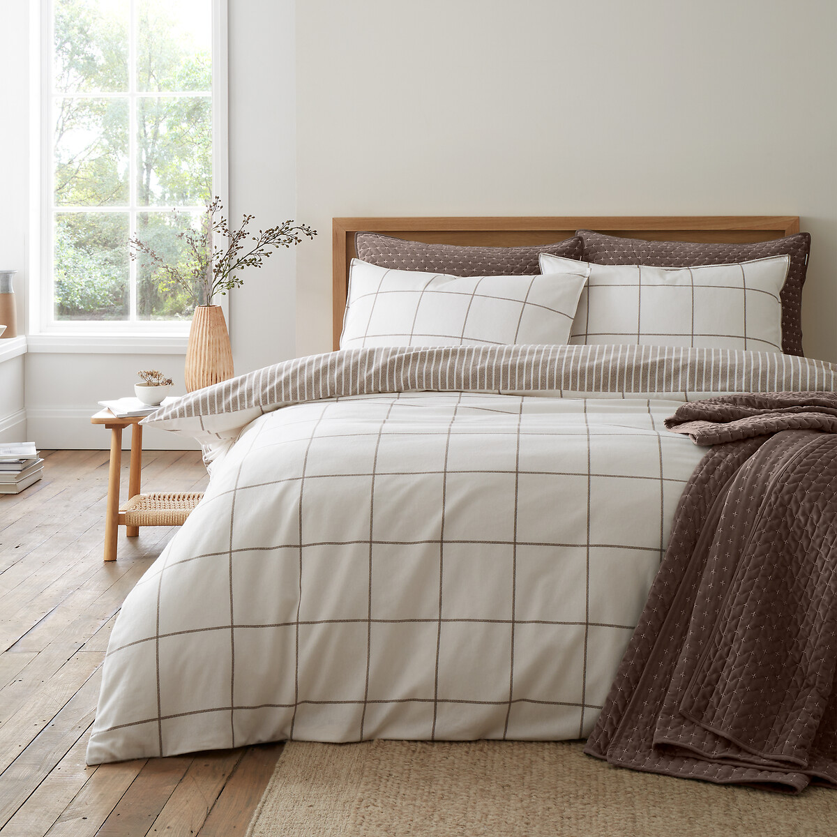 Brushed Regal Check Cotton Reversible Duvet Cover Set, BIANCA FINE LINENS
