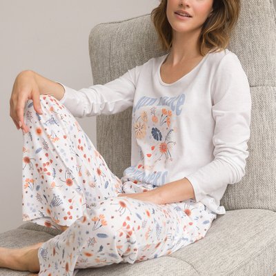 Pyjama manches longues, jersey pur coton imprimé LA REDOUTE COLLECTIONS