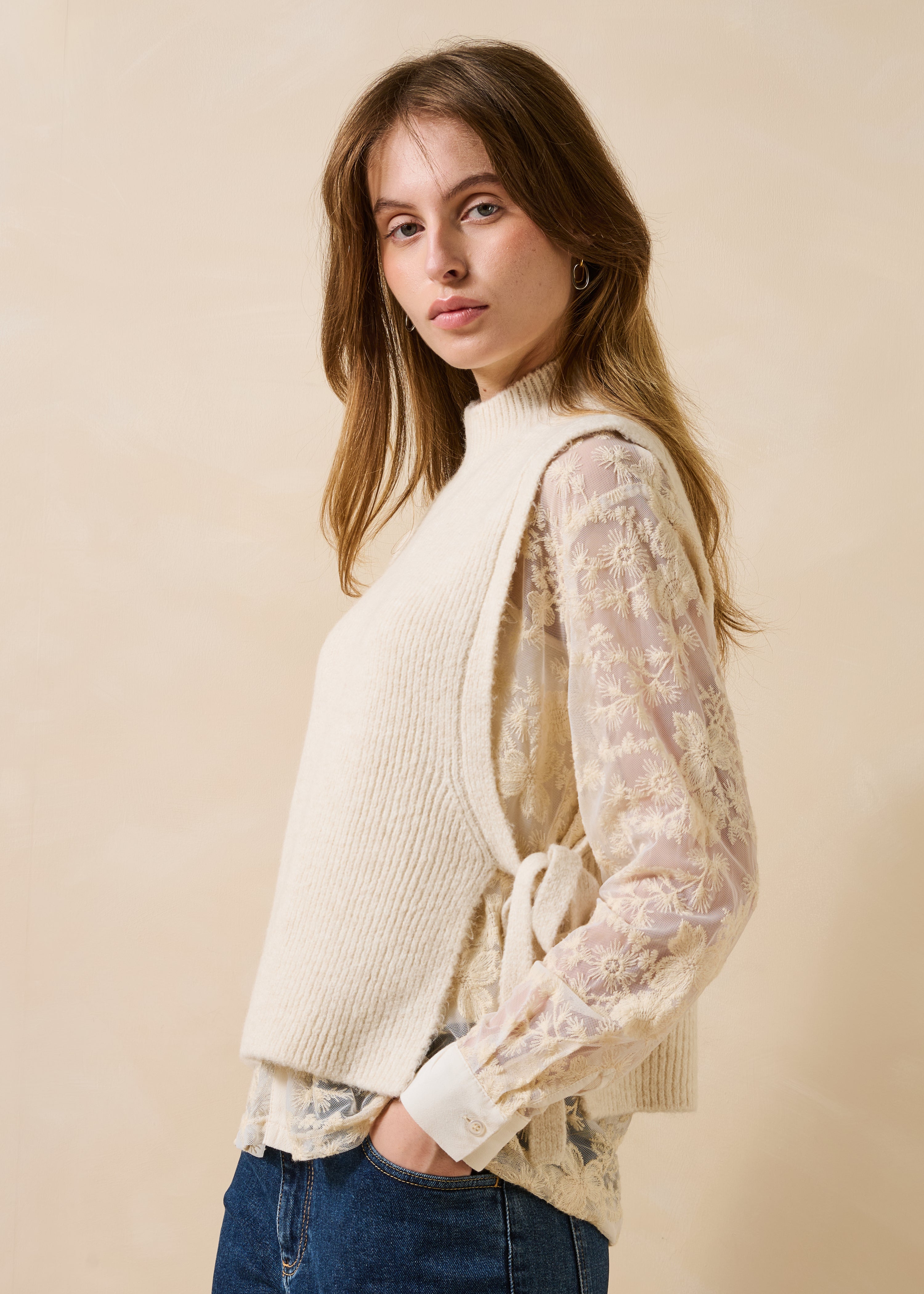 Pull sans manches en côtes, LA FEE MARABOUTEE