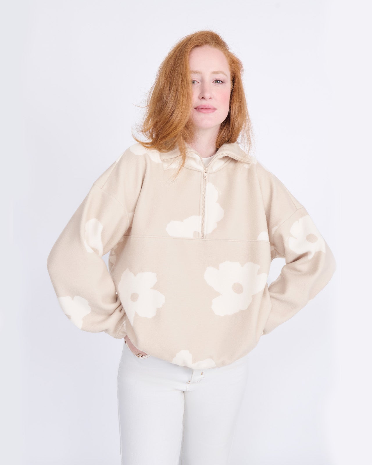 Sweat en polaire recyclée imprimé fleuri, EMOI EMOI