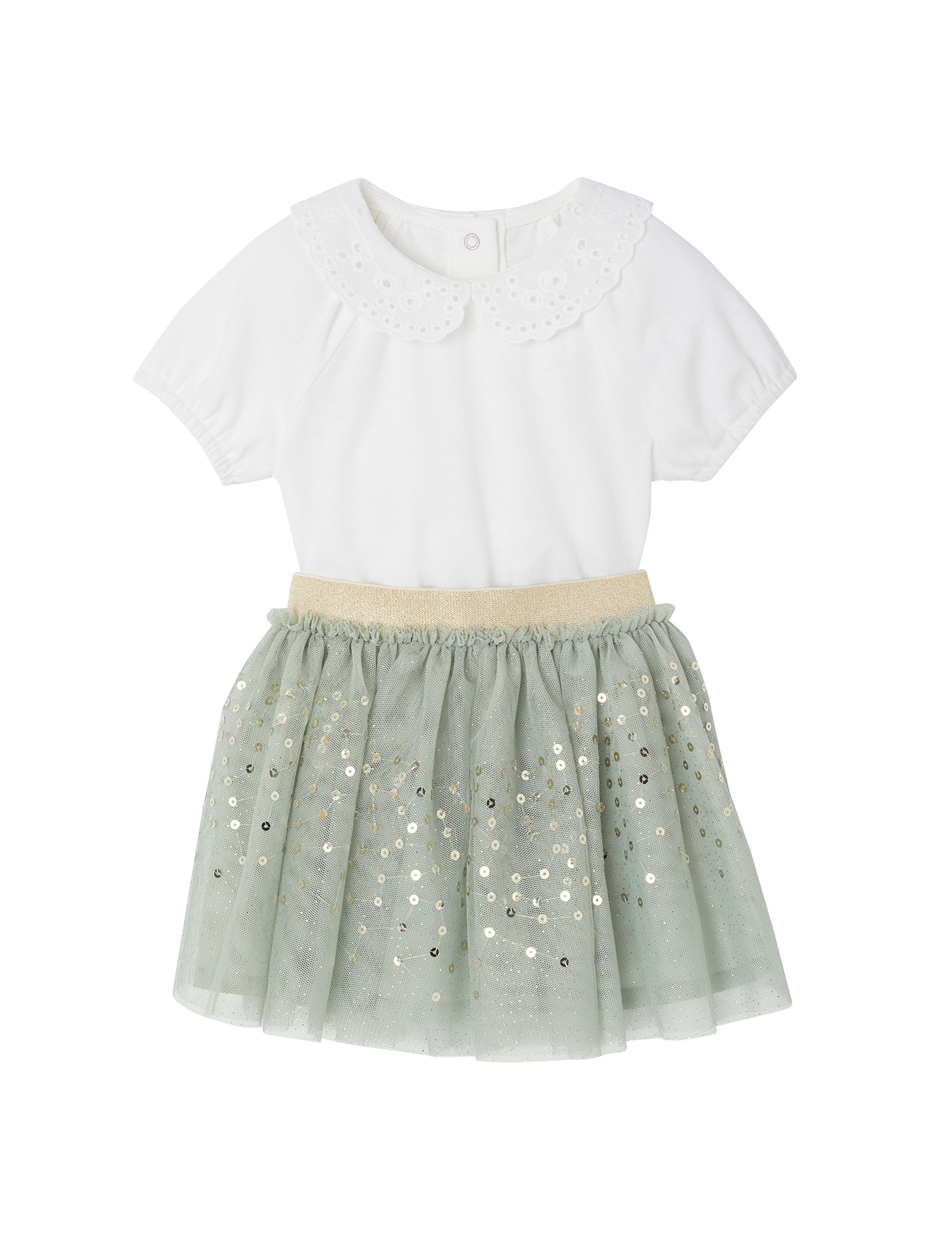 Ensemble bébé cérémonie T-shirt et jupon en tulle, VERTBAUDET