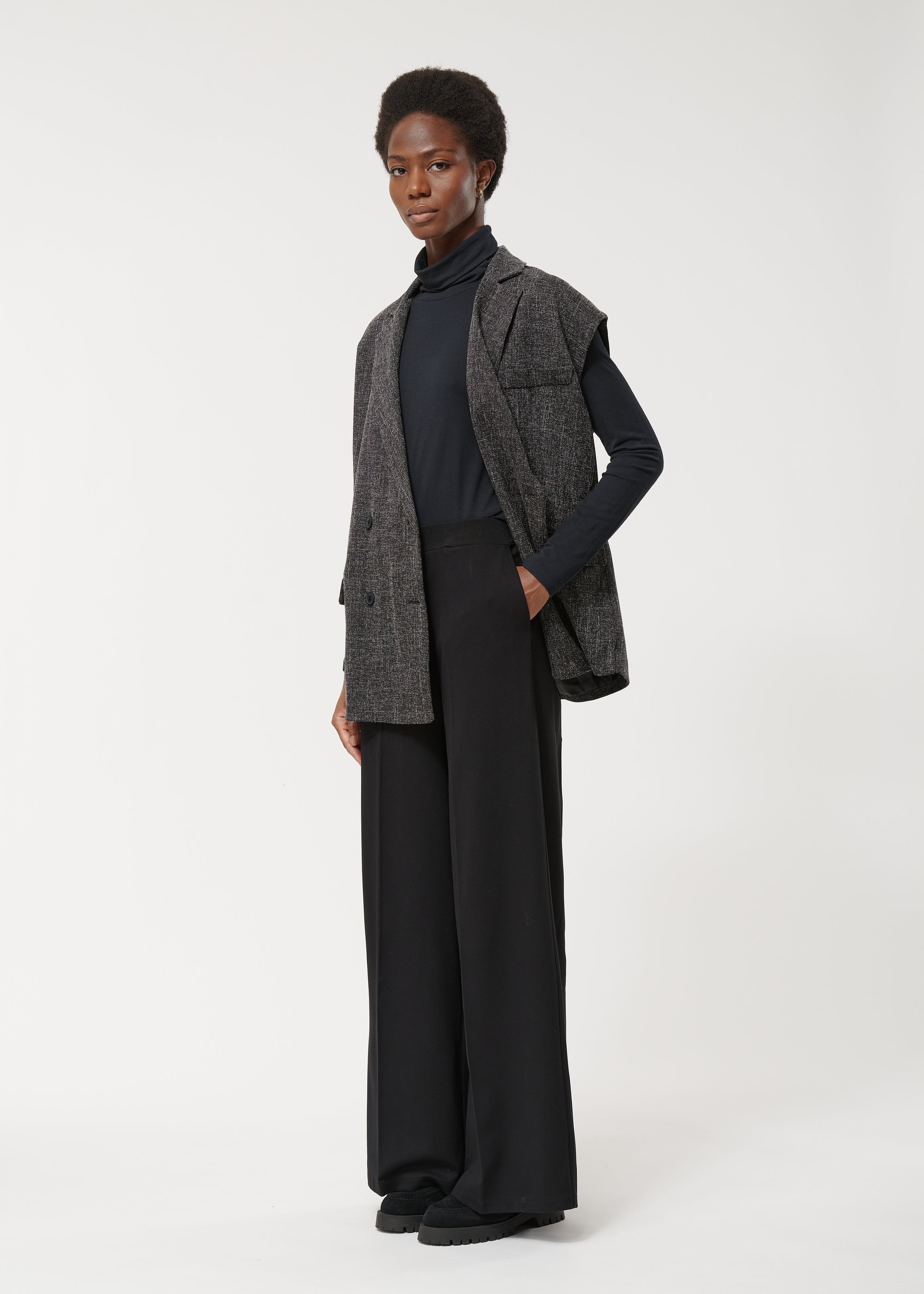 Pantalon large noir en milano, HUMILITY