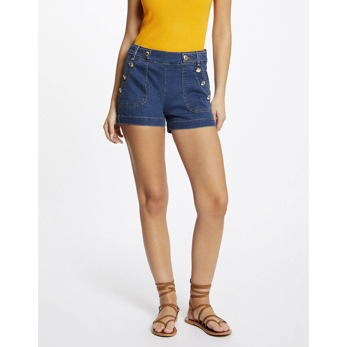 Image of Denim Buttoned Shorts